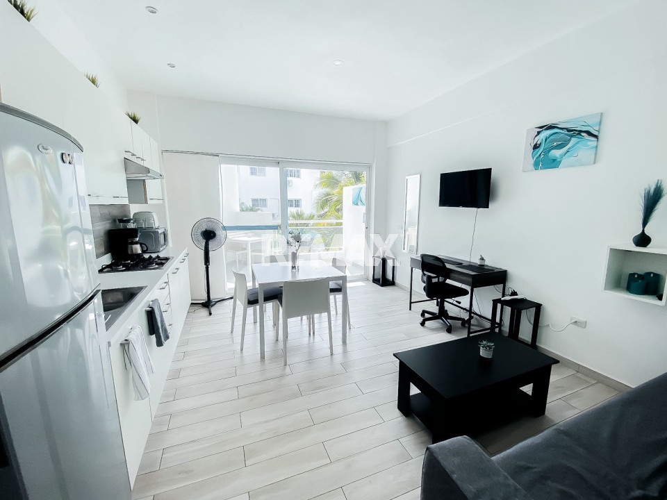 Furnished beachfront apartment in Bayahibe with Caribbean Sea views, 1 bedroom, 1 bathroom, 554 sq ft - ideal for vacation rental investment at $145,000 USD